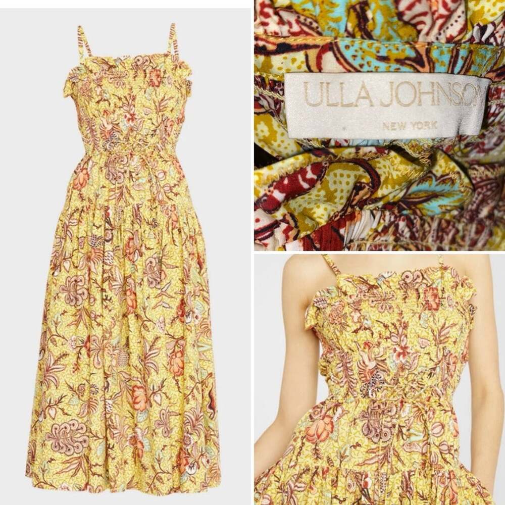 Ulla Johnson $470 Lisbet Pleated Cotton Poplin Midi Dress sz 6 EUC